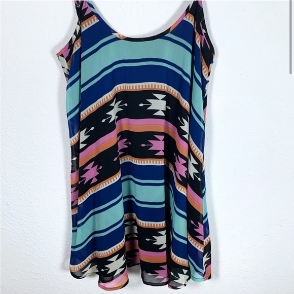 Show Me Your Mumu Peta‎ Mini Dress Blue Southwestern Geometric Boho Print Medium - Picture 3 of 7